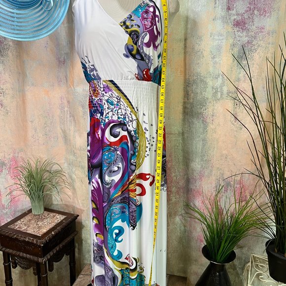 📌The Pyramid Collection Awesome Print Plus Size Maxi Dress w/ Elastic Waistline - Picture 6 of 14